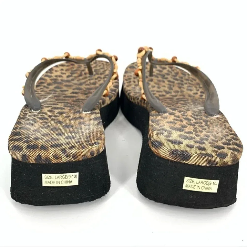 coconut girl sandals L 9-10 cheetah chunky platform flip flops 80s vintage y2k